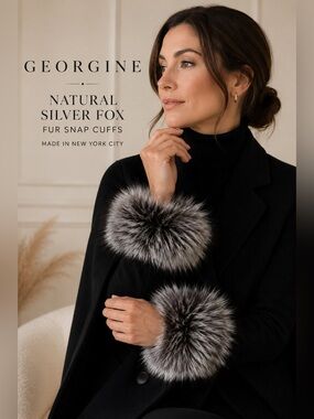 GEORGINE Natural Silver Fox Fur Snap Cuffs Made in NYC